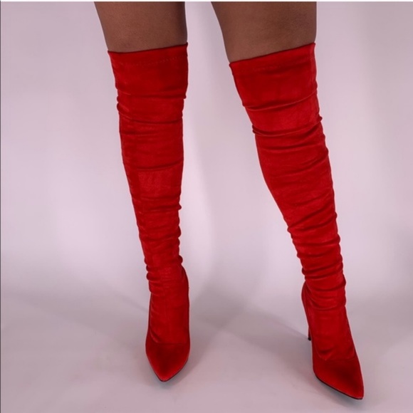 RESTOCKED - Faux Suede Stretch Over the Knee Boots - Picture 6 of 8